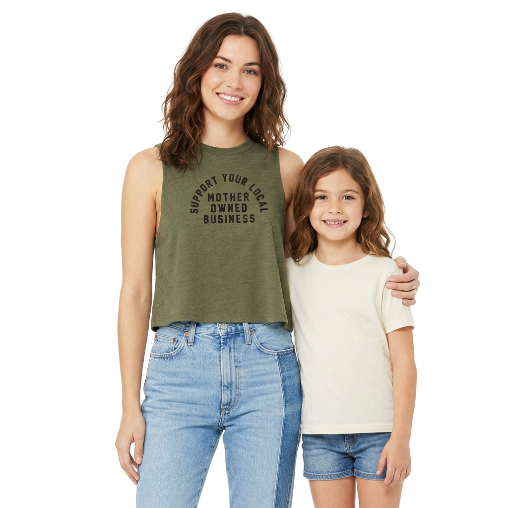 Support Your Local Mother Owned Business Ladies' Racerback Cropped Tank